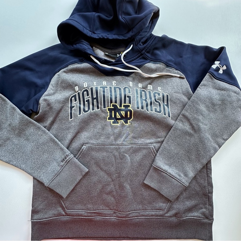 Under Amour Notre Dame grey blue long‎ sleeve hoodie men’s small pocket
